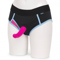 Ярко-розовый страпон на трусиках-брифах Broad City Pegasus Pegging Kit S/M - 17,8 см. Арт: 77827