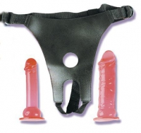 Трусики из кожзаменителя с двумя фаллоимитаторами CROTCHLESS STRAP-ON 2 DONGS HOT PINK Арт: 1764