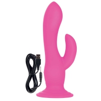 Розовый двухголовый вибратор-насадка Rechargeable Love Rider Wireless Pleaser - 19 см. Арт: 17669