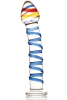Прозрачный фаллос из стекла со спиралью по телу - 18 см. Арт: 4783